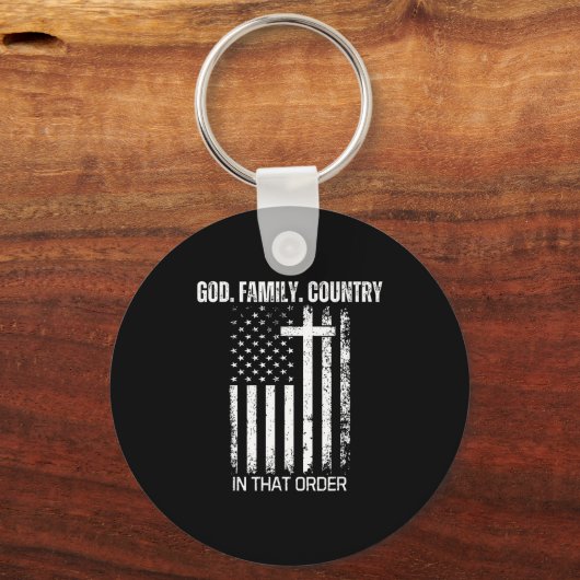 God Family Country In That Order Patriotic Christi Sleutelhanger (Voorkant)