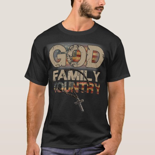 God Family Land US Vlag Patriotic Christelijk T-shirt (Voorkant)