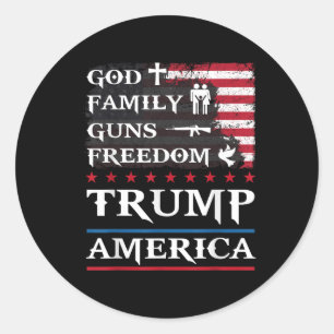 God Family Pistolen & Freedom Trump America Su Ronde Sticker