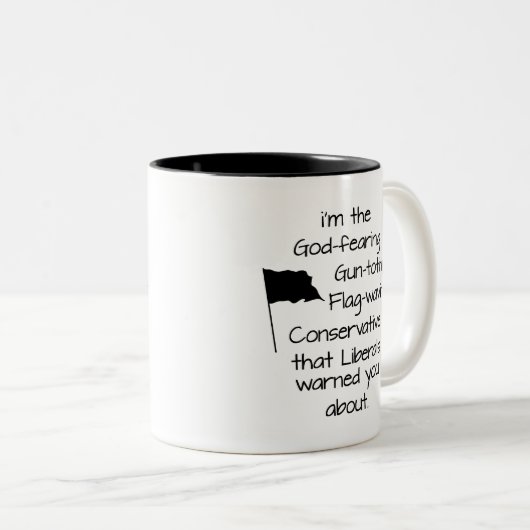 God Fearing Pistool Toting Flag Waving Conservativ Tweekleurige Koffiemok (Voorkant rechts)