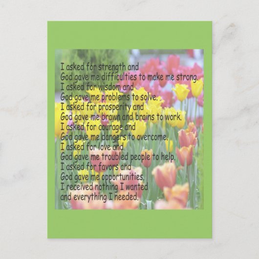 God gaf me kracht briefkaart (Voorkant)