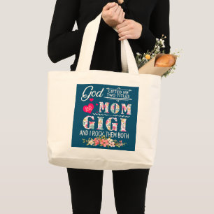 God gaf me twee titels: mama en Gigi Leopard Grote Tote Bag