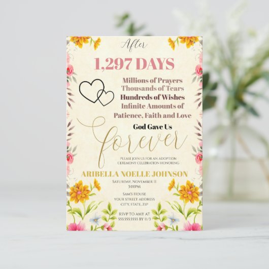 God gaf ons voor altijd bewerkbare adoptie uitnodi kaart (Staand voorkant)