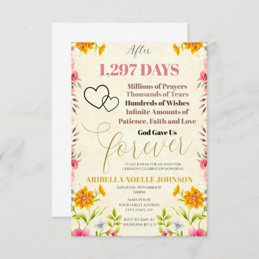 God gaf ons voor altijd bewerkbare adoptie uitnodi kaart (Voorkant / Achterkant)