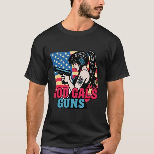''God Gals Guns'' Amerikaanse Stijl T-shirt (Voorkant)