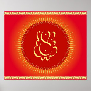 God Ganesha met zonnestralen Poster