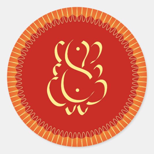 God Ganesha met zonnestralen Ronde Sticker (Voorkant)