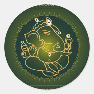 God Ganesha op groen - Zelfklever Ronde Sticker