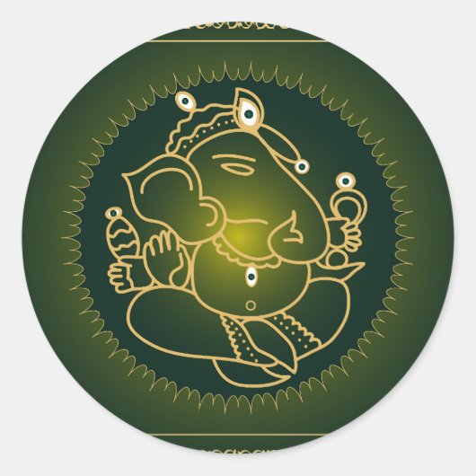 God Ganesha op groen - Zelfklever Ronde Sticker (Voorkant)