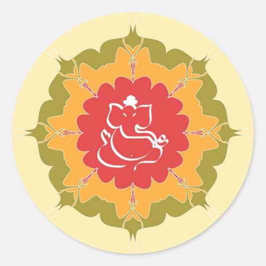 God Ganesha op mandala bloem Ronde Sticker (Voorkant)