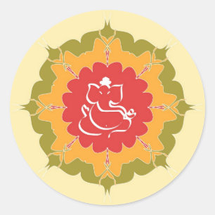 God Ganesha op mandala bloem Ronde Sticker