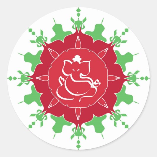God Ganesha op rode bloem Ronde Sticker (Voorkant)
