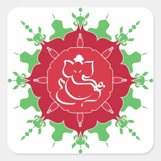 God Ganesha op rode bloem Vierkante Sticker (Voorkant)