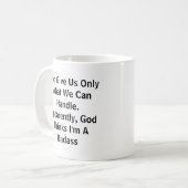 God geeft ons alleen wat we kunnen doen. koffiemok (Voorkant links)