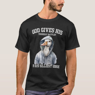 God geeft zijn zwaarste veldslagen aan z'n lelijks t-shirt