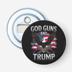 God Geweren En Trump Adelaar Amerikaanse Vlag Vint Button Flesopener