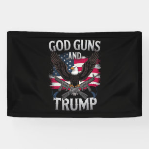 God Geweren En Trump Adelaar Amerikaanse Vlag Vint Spandoek
