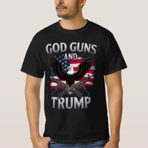 God Geweren En Trump Adelaar Amerikaanse Vlag Vint T-shirt