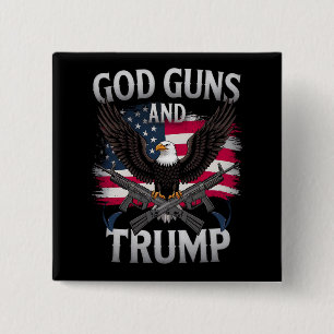 God Geweren En Trump Adelaar Amerikaanse Vlag Vint Vierkante Button 5,1 Cm