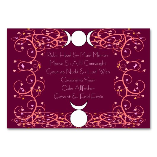 God & Godin Wiccan Handfasting Namen Tafel Kaart (Achterkant)