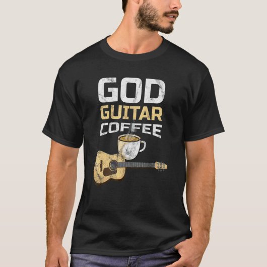 God Guitar Coffee en Jesus Guitarist Coffee T-shirt (Voorkant)