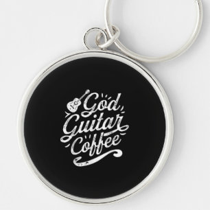 God Guitar Coffee Music Lover Funny Christelijk Sleutelhanger