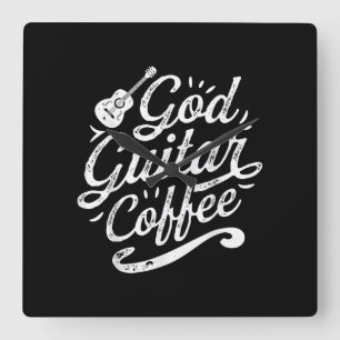 God Guitar Coffee Music Lover Funny Christelijk Vierkante Klok