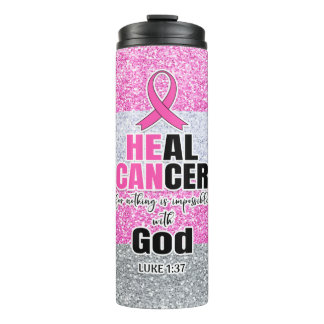 God Heal Cancer Pink Glitter Thermosbeker