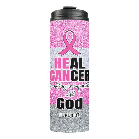 God Heal Cancer Pink Glitter Thermosbeker (Voorkant)