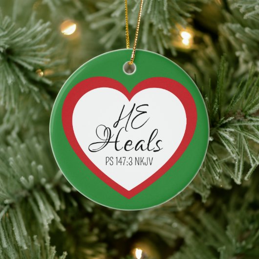 God Heals the Brokenhearted Green Christmas Keramisch Ornament (Boom)