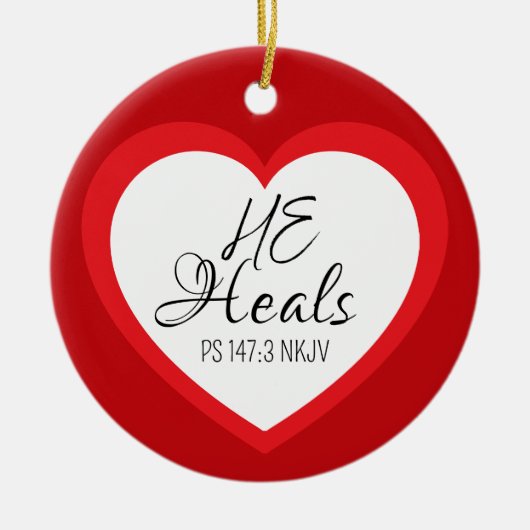 God Heals the Brokenhearted Red Christmas Keramisch Ornament (Voorkant)