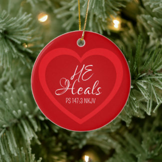 God Heals the Brokenhearted Red Christmas Keramisch Ornament