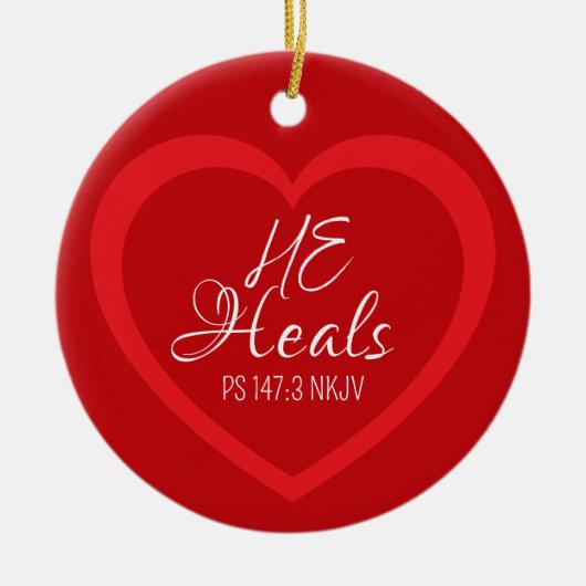 God Heals the Brokenhearted Red Christmas Keramisch Ornament (Voorkant)