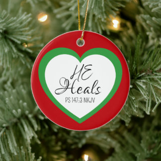 God Heals the Brokenhearted Red Christmas Keramisch Ornament