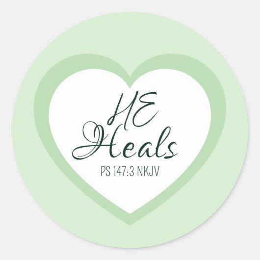 God Heals the Brokenhearted Soft Green Encouraging Ronde Sticker (Voorkant)