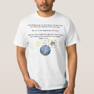God heeft alles gecreëerd. In het begin was de.. T-shirt