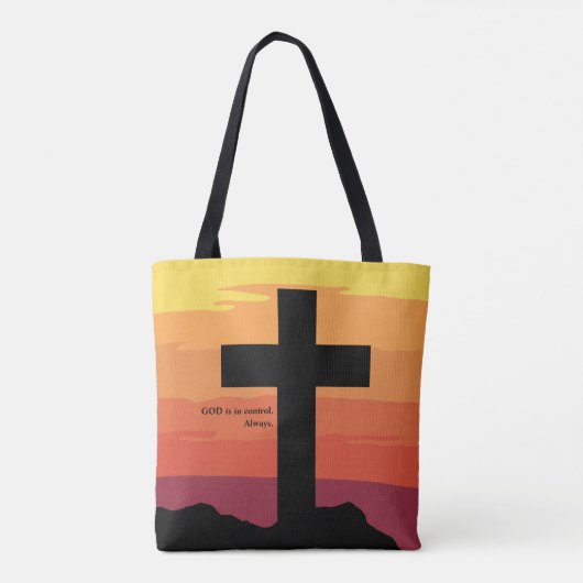 God heeft de controle. Jezus, Kruis, Bijbel, Relig Tote Bag (Achterkant)