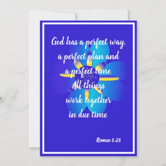 God heeft een perfecte manier Roman 8:28 Blauwe Ka Aankondiging (Voorkant)