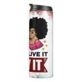 God heeft een plan vertrouwen hem Zwarte koningin  Thermosbeker (Geroteerd rechts)