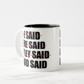 God heeft het laatste woord tweekleurige koffiemok (Voorkant links)