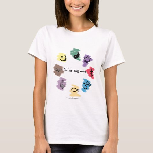 God heeft veel namen t-shirt (Voorkant)
