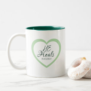 God Heelt de Gebrokenharten Zachte Groen Aanmoedig Tweekleurige Koffiemok