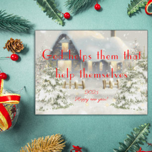 God helpt hen gelukkig poster van het nieuwe jaar