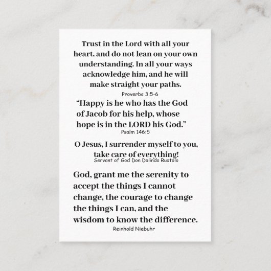 God helpt ons in tijden van nood visitekaartje (Achterkant)