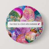 God Herstelt Christelijk Geloof Disco Bal Ronde Button 7,6 Cm (Voorkant)
