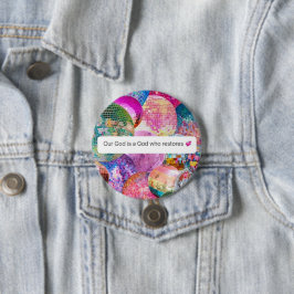 God Herstelt Christelijk Geloof Disco Bal Ronde Button 7,6 Cm