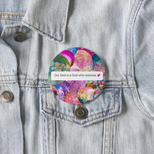 God Herstelt Christelijk Geloof Disco Bal Ronde Button 7,6 Cm (In situ)