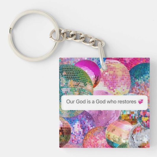God Herstelt Christelijk Geloof Disco Bal Sleutelhanger (voorkant)