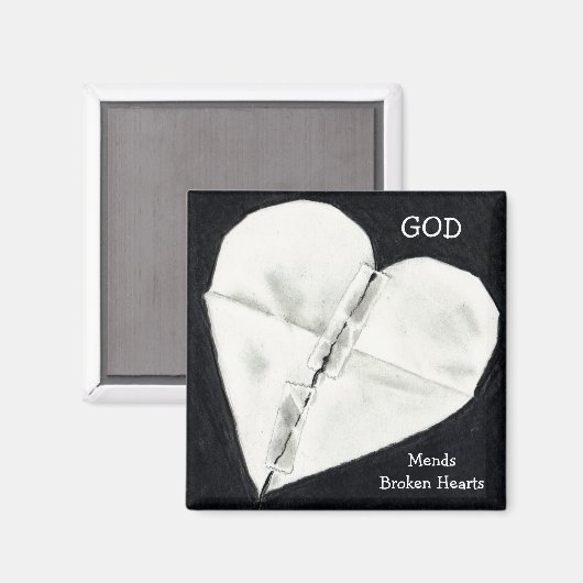 GOD HERSTELT GEBROKEN HARTEN: POTLOOD REALISME MAGNEET (Voorkant / Achterkant)