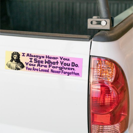God hoort altijd Christelijke aanmoediging van Jez Bumpersticker (Op Truck)